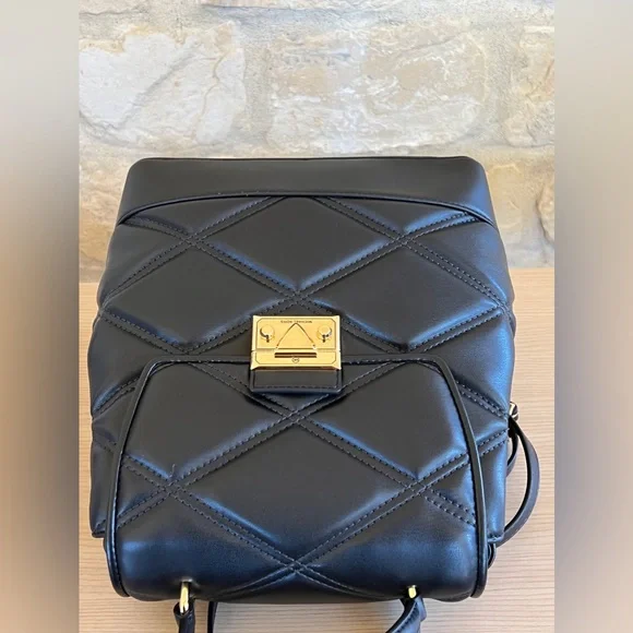 Michael Kors Serena quilted leather backpack handbag&wallet Black NWT